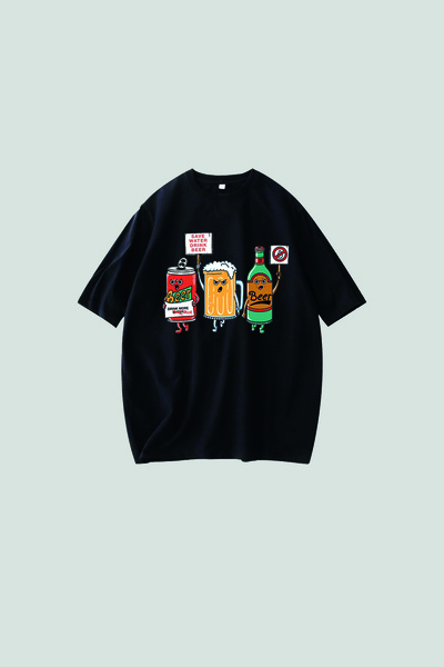 Vordevia Tricou negru oversize cu imprimeu Save Water Drink Beer