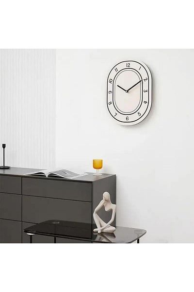 CajuArt Vertical Ellipse Design Black White Modern Wooden Wall Clock Decor