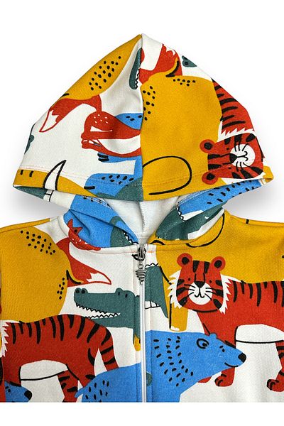 Heybely Kids Printed Zippered Hooded 2 Thread Kids Tracksuit Top Sweatshirt