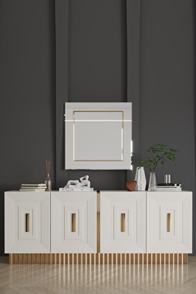 Modalife Bendis Aynalı 4 Kapaklı Konsol - Beyaz&Gold