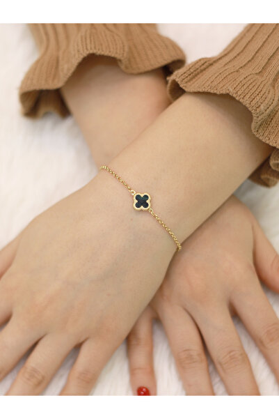Zeynepli gold & jewelry 14 Ayar Tek Yoncalı Koyu Yeşil Bileklik