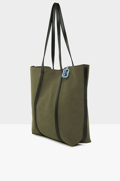 Bagmori Khaki Women's Leather Strap Garnished Large Nubuck Bag M000008151
