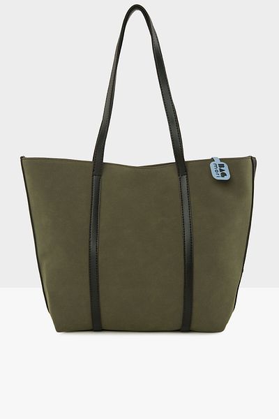 Bagmori Khaki Women's Leather Strap Garnished Large Nubuck Bag M000008151
