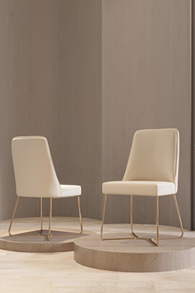 Modalife Bendis Salon Yemek Mutfak Sandalyesi Gold Ayak - Krem