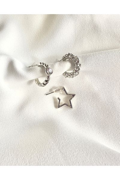 Atelier Çağla Star Solitaire 3-piece Hoop Earring Set