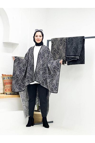 Kayaka triko women's double-sided usable striped patterned shawl poncho