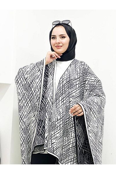 Kayaka triko women's double-sided usable striped patterned shawl poncho