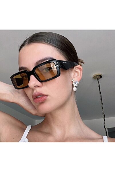 Prada PR 27ZS 16K70A 54 Kadın Güneş Gözlüğü Siyah Kemik Çerçeve Sarı Lens UV400
