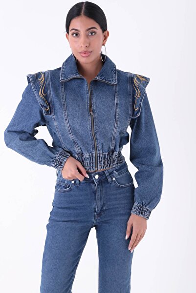 RICHMOST Omuzları Nakışlı ve Fermuar Detaylı Cepsiz Beli ve Kolları Lastiklli...