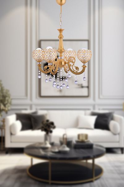 VK HOME AYDINLATMA Berra 4-Piece Luxury Jewelled Hat Chandelier (gold)