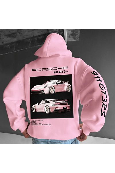 Combineman35 Ανδρικό φούτερ με κουκούλα σε ροζ Porsche printed oversize