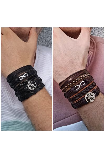 BSN Store 2 Set of 10 Genuine Leather Bracelets with Infinity Tree of Life Figure