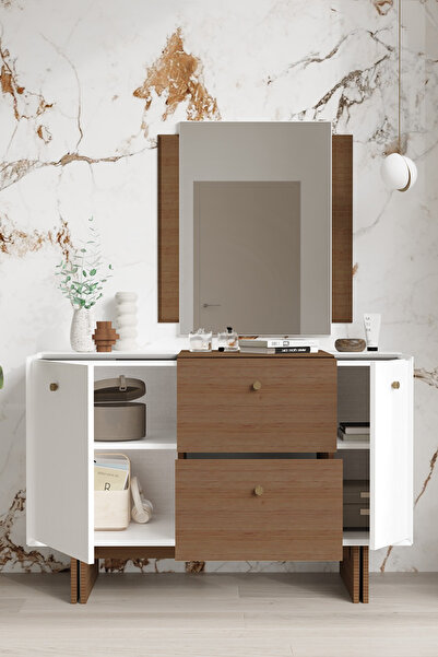 Modalife Linen Aynalı Şifonyer - Vizon