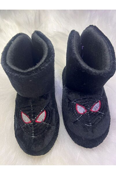 dekantoys Panduf Erkek Çocuk Ev Ayakkabısı Ev Botu Siyah Renk Örümcek Adam İşlemeli Pantuf