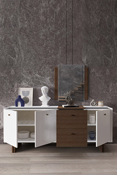 Modalife Linen Aynalı 3 Kapaklı 2 Çekmeceli Konsol - Vizon