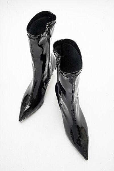 LuviShoes SPEZIA fekete lakkbőr női sarkú csizma