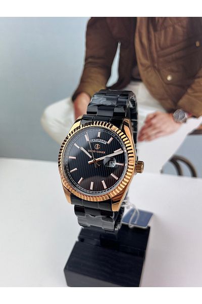 DAVID GUNER Men's Rose Gold Wristwatch - with Calendar, Waterproof, 2 Years Warranty