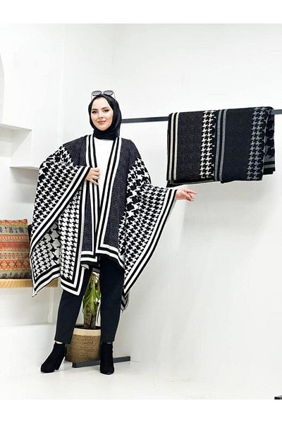 Kayaka triko women's double-sided usable patterned shawl poncho