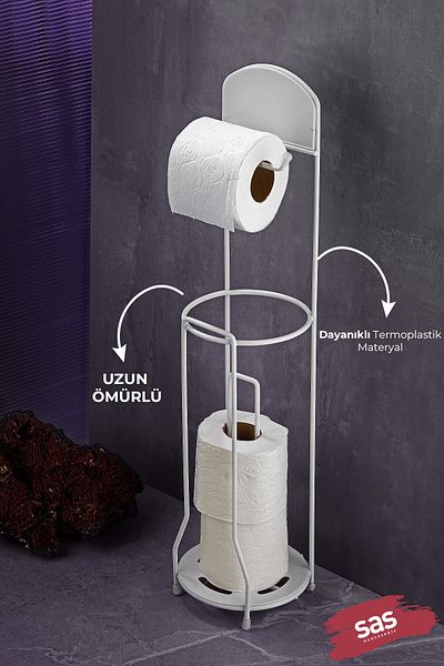 Sas Haus Lifetime Stainless Standing WC Paper Spare Paper Container Toilet Paper Holder Round Crystal White