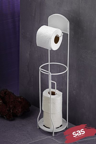 Sas Haus Lifetime Stainless Standing WC Paper Spare Paper Container Toilet Paper Holder Round Crystal White