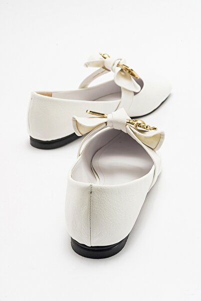 LuviShoes HELSİ White Bow Women's Ballerinas