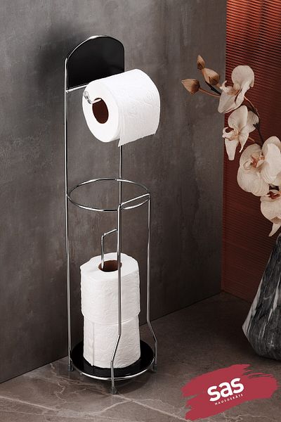 Sas Haus Lifetime Stainless Floor Standing WC Paper Spare Paper Container Toilet Paper Holder Round Crystal Chrome