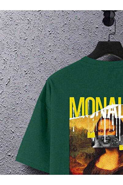 Revasser Unisex Γυναικεία/Ανδρική Monalisa Πολύχρωμη Ειδική στάμπα Oversize χτενισμένη βαμβακερή μπλούζα