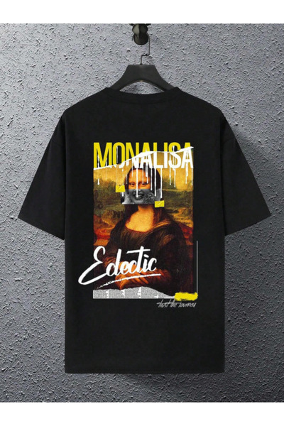 Revasser Unisex damska/męska Monalisa kolorowa spersonalizowana koszulka z nadrukiem oversize z czesanej bawełny