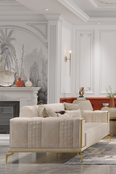 Modalife Lexus Üçlü Kanepe Yataklı - Krem