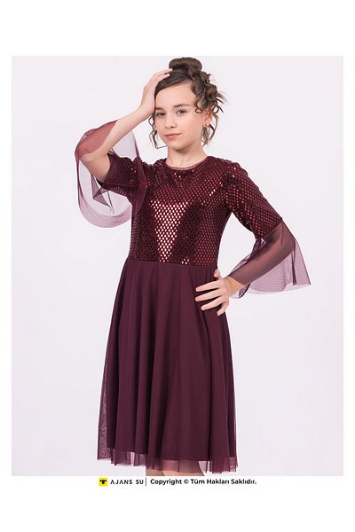 RAMON&ARTOS Tulle Shortcut Sequin Detailed Graduation and Wedding Girl Dress