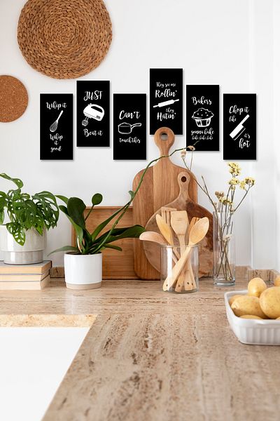 Tooall 6 bucăți pictograme de bucătărie, decor de perete de bucătărie, imprimare UV pe Mdf de 3 mm