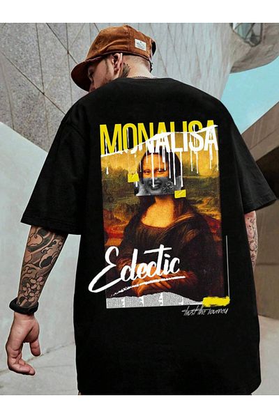 Revasser Unisex dámské/pánské tričko Monalisa s barevným potištěným oversize počesaným bavlněným tričkem