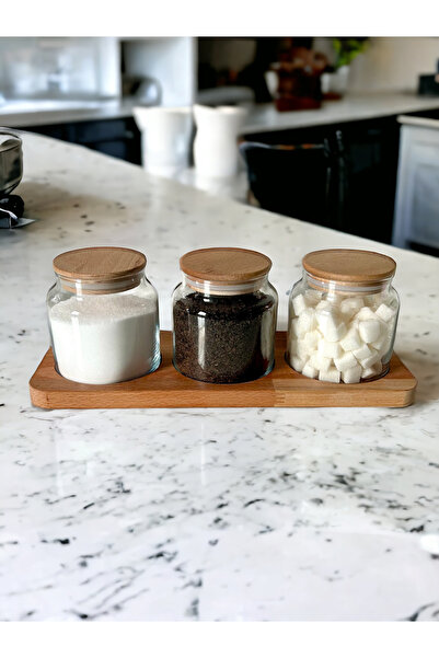 ÜÇER AHŞAP 3 lü Ahşap vakum kapaklı Kavanoz 500 Ml