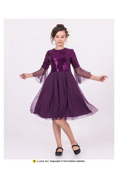 RAMON&ARTOS Tulle Shortcut Sequin Detailed Graduation and Wedding Girl Dress