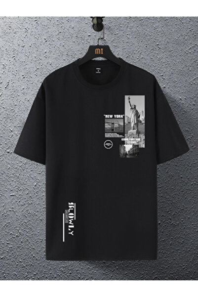 Revasser Сорочка з бавовняної тканини з принтом на замовлення з великим розчісуванням унісекс жінки та чоловіки Нью-Йорк