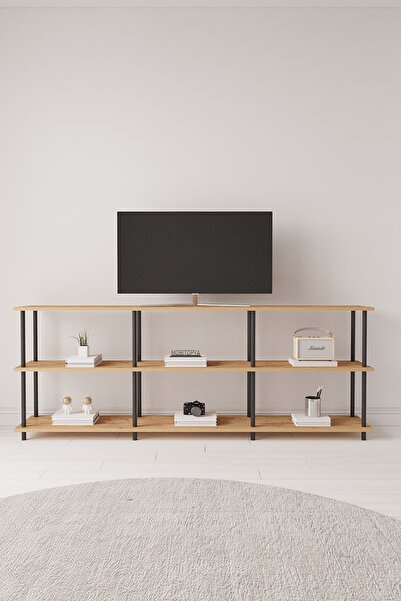Mobitopya Çevir Kur 200 Cm Atlantik Çam Raflı Tv Sehpası, Tv Ünitesi 200*71*2...