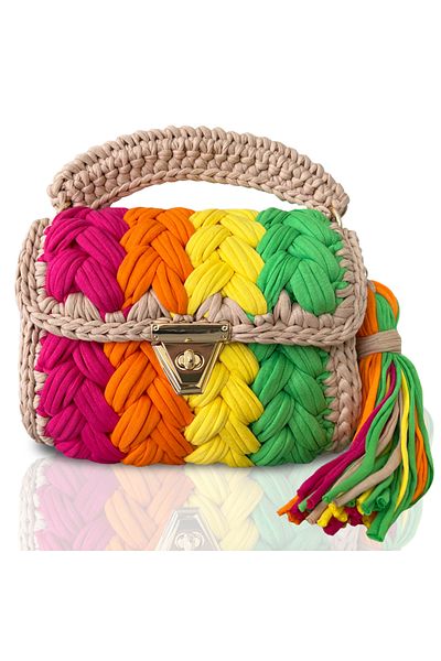 CHQEL Γυναικείο highlighter Summer Seaside Colorful Peanut Model Χειροποίητο κροσέ με χτενισμένο βαμβακερό νήμα Τσάντα & χέρι, ώμος και σταυρός