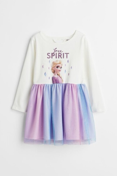 Pink Hippo Kids Kız Çocuk Simli Tül Etekli Frozen Elsa Baskılı Elbise