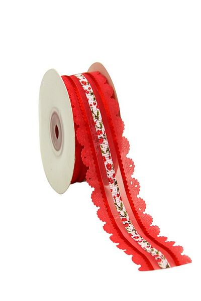 Kazanabil RED ORGANZE MEDIUM LEAF AND FLOWER PATTERNED RIBBON 4,5CMX10MT
