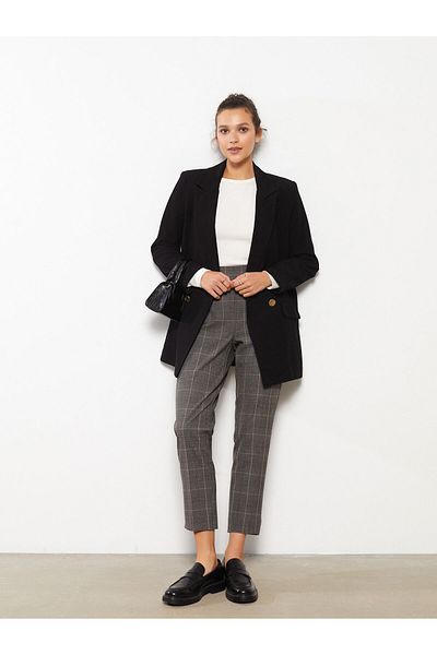LC Waikiki Dámské kalhoty s elastickým pasem Standard Fit kostkované kapsy