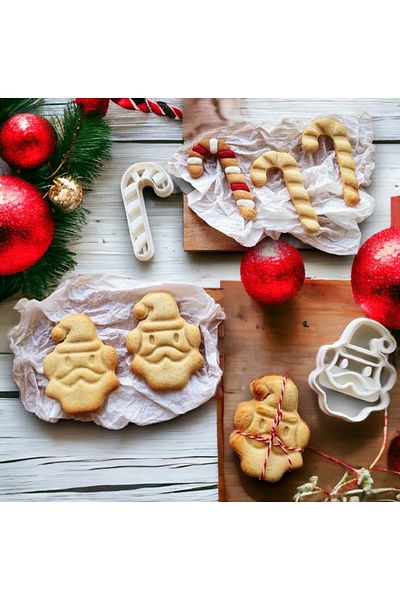 Rapithwin Santa Claus and Candy Cane Christmas Cookie Mold Set of 2