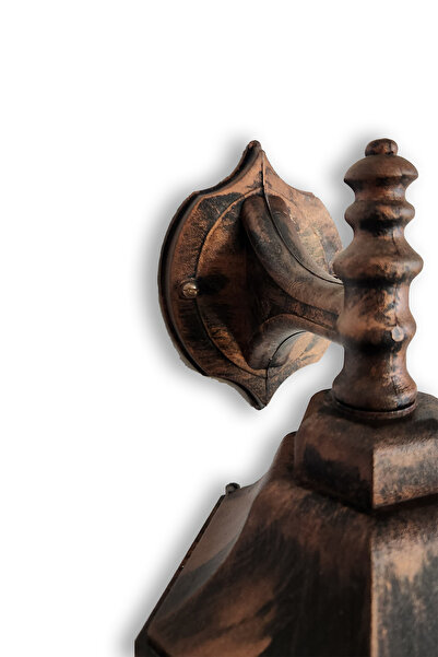 LED PROJEM Akviva Ters Altıgen Fener Bakır Patina Duvar Aplik Bahçe Aydınlatma