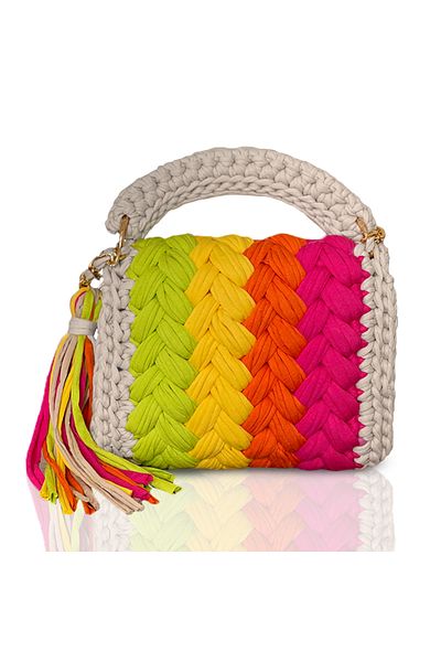 CHQEL Γυναικείο highlighter Summer Seaside Colorful Peanut Model Χειροποίητο κροσέ με χτενισμένο βαμβακερό νήμα Τσάντα & χέρι, ώμος και σταυρός