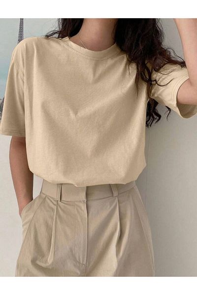 BYMEER Μπεζ απλό μπλουζάκι Oversize