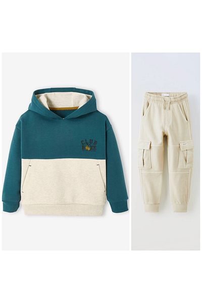 Pink Hippo Kids Boys' Contrast Color Blocked Sweatshirt and Cargo Sweatpants