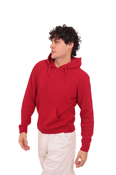 RTD&VLD Rtd & Vld Erkek Kırmızı Kapşonlu Triko Sweatshirt Kazak