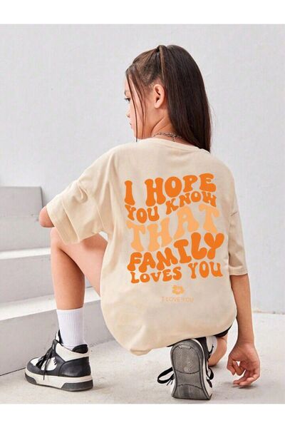 MANCY Детска тениска с овърсайз принт с кръгло деколте и щампа „Надявам се“