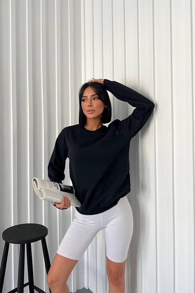 Store ModaEN Black Crew Neck Sweatshirt (Unprinted-2 Thread-Raised)