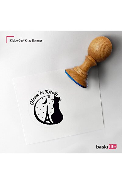 Baskı Life Kedi Kişiye Özel Kitap Damgası Kitap Mührü Kaşe Kitap Mühür Özel D...