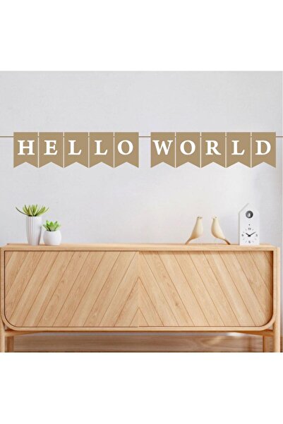 Partifabrik Banner ornamentat cu text Hello World Baby Shower